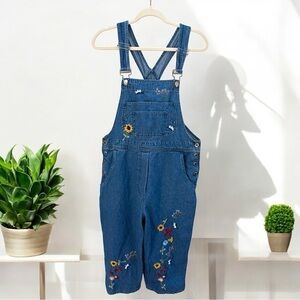 Y2K Vintage 90’s Agapo Embroidered Colorful Flowers Blue Denim Overalls Size M
